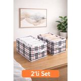 Bonny Home Ordena 2'li Ekoseli Dolap İçi Düzenleyici, Katlanabilir Organizer, 45x24x20 cm, Beyaz