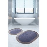 Bonny Home Pera Gri 2'Li Banyo Paspasi Seti Kaymaz Tabanli Sacakli Puskullu Klozet Takimi