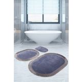 Bonny Home Pera Gri 3'Lu Banyo Paspasi Seti Kaymaz Tabanli Sacakli Puskullu Klozet Takimi