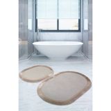 Bonny Home Pera Krem 2'Li Banyo Paspasi Seti Kaymaz Tabanli Sacakli Puskullu Klozet Takimi