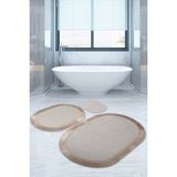 Bonny Home Pera Krem 3'Lu Banyo Paspasi Seti Kaymaz Tabanli Sacakli Puskullu Klozet Takimi