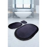 Bonny Home Pera Siyah 3'Lu Banyo Paspasi Seti Kaymaz Tabanli Sacakli Puskullu Klozet Takimi