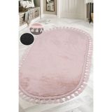 Bonny Home Pudra Oval Antibakteriyel Leke Tutmaz Yıkanabilir Çocuk Odası Halısı, Ponpon Saçaklı, 120 x 180 cm