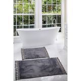 Bonny Home Relax Antrasit 60X100 + 50X60 cm 2'li Köşeli Ponpon Saçaklı Banyo Halısı Paspası Seti Kaymaz Tabanlı