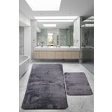 Bonny Home Relax Antrasit 80x150 + 50x80 cm Büyük Boy 2'li Banyo Halısı Paspası Seti Kaymaz Klozet Takımı
