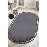 Bonny Home Relax Antrasit Oval Mutfak Halısı, 80x200 cm, Ponpon Saçaklı, Peluş, Kaymaz Tabanlı