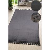 Bonny Home Relax Antrasit Ponpon Saçaklı Mutfak Halısı, 100x470 cm, Leke Tutmaz, Kaymaz Taban