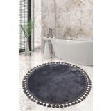 Bonny Home Relax Antrasit Yuvarlak 120x120 Cm Ponpon Saçaklı Kaymaz Tabanlı Makinede Yıkanabilir Banyo Paspası