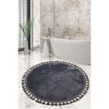 Bonny Home Relax Antrasit Yuvarlak 150x150 cm Ponpon Saçaklı Kaymaz Tabanlı Banyo Paspası