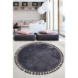 Bonny Home Relax Antrasit Yuvarlak Yolluk, Ponpon Saçaklı, Kaymaz Tabanlı, 150x150 cm