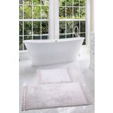 Bonny Home Relax Gri 60x100 + 50x60 cm 2'li Köşeli Ponpon Saçaklı Banyo Halısı Paspası Seti Kaymaz Yıkanabilir