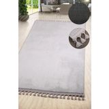 Bonny Home Relax Gri Leke Tutmaz Yıkanabilir Çocuk Genç Odası Halısı Ponpon Saçaklı Antibakteriyel Yolluk
