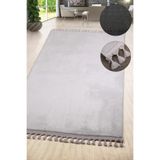 Bonny Home Relax Gri Ponpon Saçaklı Yolluk, 80x600 cm, Peluş, Kaymaz Taban