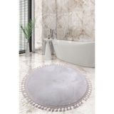Bonny Home Relax Gri Yuvarlak 100x100 cm Ponpon Saçaklı Kaymaz Tabanlı Banyo Paspası