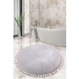 Bonny Home Relax Gri Yuvarlak 100X100 cm Ponpon Saçaklı Kaymaz Tabanlı Makinede Yıkanabilir Banyo Paspası