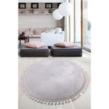 Bonny Home Relax Gri Yuvarlak Pufidik Leke Tutmaz Çocuk Odası Halısı Ponpon Saçaklı, 100x100 cm