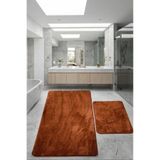 Bonny Home Relax Kahve 80x150 + 50x80 cm Büyük Boy 2'li Banyo Halısı Paspası Seti Kaymaz Klozet Takımı