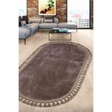 Bonny Home Relax Kahve Oval Ponpon Saçaklı Mutfak Halısı, 60 x 100 cm, Kaymaz Tabanlı, Yumuşak Peluş