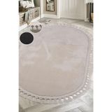 Bonny Home Relax Krem Oval Antibakteriyel Leke Tutmaz Yıkanabilir Çocuk Odası Halısı Ponpon Saçaklı, 80 x 150 cm