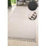Bonny Home Relax Krem Ponpon Saçaklı Mutfak Halısı, 100x330 cm, Yumuşak Kaymaz Taban