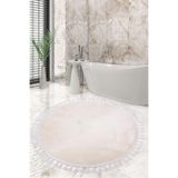 Bonny Home Relax Krem Yuvarlak 100x100 cm Ponpon Saçaklı Kaymaz Tabanlı Banyo Paspası