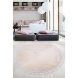 Bonny Home Relax Krem Yuvarlak Mutfak Halısı, Ponpon Püsküllü, Kaymaz Tabanlı, 100x100 cm