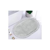 Bonny Home Relax Oval Gri Ponpon Saçaklı Banyo Halısı, 80 x 150 cm, Kaymaz Tabanlı, Makinede Yıkanabilir