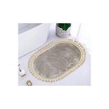 Bonny Home Relax Oval Kahve Ponpon Saçaklı Banyo Halısı, 40 x 50 cm, Makinede Yıkanabilir, Kaymaz Tabanlı