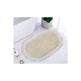 Bonny Home Relax Oval Krem Ponpon Saçaklı Banyo Halısı, 60 x 100 cm, Makinede Yıkanabilir, Kaymaz Tabanlı