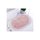 Bonny Home Relax Oval Pudra Pembe Ponpon Saçaklı Banyo Halısı, 50 x 80 cm, Makinede Yıkanabilir, Kaymaz Tabanlı
