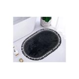 Bonny Home Relax Oval Siyah Ponpon Saçaklı Banyo Halısı, 50 x 80 cm, Makinede Yıkanabilir, Kaymaz Tabanlı