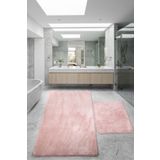 Bonny Home Relax Pudra 80x150 + 50x80 cm Büyük Boy 2'li Banyo Halısı Paspası Seti Kaymaz Klozet Takımı