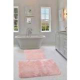Bonny Home Relax Pudra Köşeli 60x100 + 50x60 cm 2'li Pufidik Banyo Paspası Seti Kaymaz Klozet Takımı