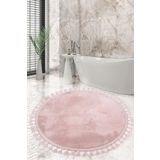 Bonny Home Relax Pudra Yuvarlak 120x120 Cm Ponpon Saçaklı Kaymaz Tabanlı Makinede Yıkanabilir Banyo Paspası