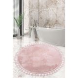 Bonny Home Relax Pudra Yuvarlak 150x150 cm Ponpon Saçaklı Kaymaz Tabanlı Banyo Paspası
