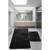 Bonny Home Relax Siyah 80x150 + 50x80 cm 2'li Banyo Halısı Paspası Seti, Kaymaz Tabanlı