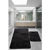 Bonny Home Relax Siyah 80x150 + 50x80 cm Büyük Boy 2'li Banyo Halısı Paspası Seti Kaymaz Klozet Takımı