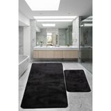 Bonny Home Relax Siyah 80X150 + 50X80 cm Büyük Ebat 2'li Banyo Halısı Paspası Seti Kaymaz Klozet Takımı