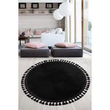 Bonny Home Relax Siyah Yuvarlak 100x100 Cm Ponpon Saçaklı Kaymaz Tabanlı Makinede Yıkanabilir Banyo Paspası