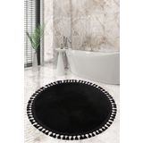 Bonny Home Relax Siyah Yuvarlak 120x120 Cm Ponpon Saçaklı Kaymaz Tabanlı Makinede Yıkanabilir Banyo Paspası