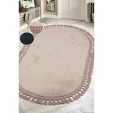 Bonny Home Relax Vizon Oval Ponpon Saçaklı Yumuşak Peluş Halı, 80 x 150 cm, Leke Tutmaz Yıkanabilir Kaymaz