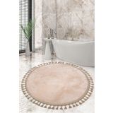 Bonny Home Relax Vizon Yuvarlak 120x120 Cm Ponpon Saçaklı Kaymaz Tabanlı Makinede Yıkanabilir Banyo Paspası