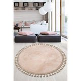 Bonny Home Relax Vizon Yuvarlak 150X150 cm Ponpon Saçaklı Kaymaz Tabanlı Makinede Yıkanabilir Banyo Paspası
