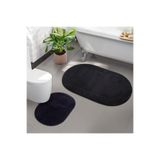 Bonny Home Rivora Siyah 2li Banyo Halısı Paspası Seti, Kaymaz Tabanlı Klozet Takımı, 115x65 cm + 65x50 cm