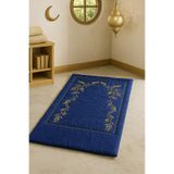 Bonny Home Sahra Mavi Kadife Nakışlı Seccade, 120 x 70 cm, Süngerli Yumuşak Namazlık