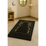 Bonny Home Sahra Siyah Kadife Nakışlı Seccade, 120 x 70 cm, Süngerli Yumuşak Namazlık