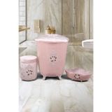 Bonny Home Shems Pudra 3lü Kadife Dantelli Banyo Kirli Çamaşır Sepeti Seti