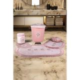 Bonny Home Shems Pudra 6 Parça Fransız Dantelli Banyo Kirli Çamaşır Sepeti Ve Klozet Takımı