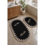 Bonny Home Siyah 2li Fransız Dantelli Lüks Banyo Paspası Kaymaz Tabanlı Çeyizlik Hediyelik Oval Banyo Paspas Se