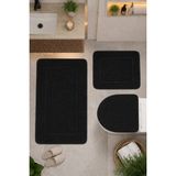 Bonny Home Siyah 3'lü Banyo Halısı Paspası Seti Kaymaz Tabanlı Yıkanabilir Klozet Takımı Venisa